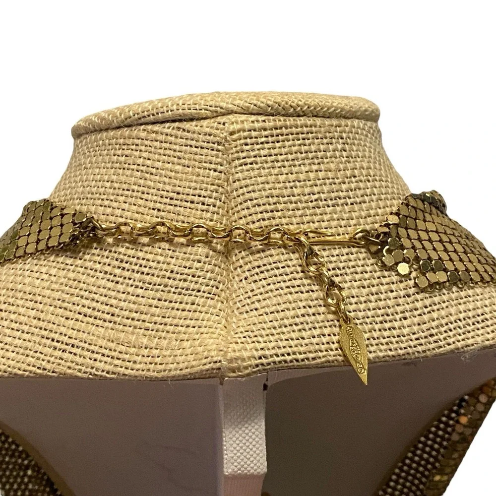 Vintage WHITING & DAVIS Gold Tone Mesh Like Purse or Bag Disco Retro Necklace